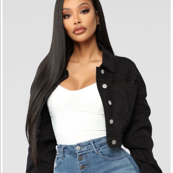 Fashion Nova Cropped Black Denim Jacket - Picture 2 of 3